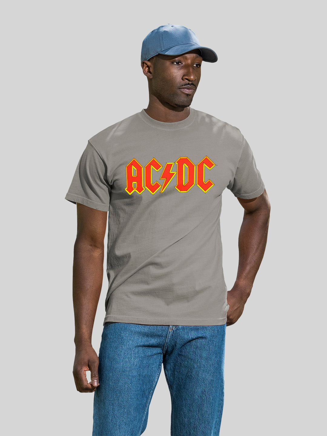 AC/DC Yellow Outline Red Logo with Coastal Color Tee