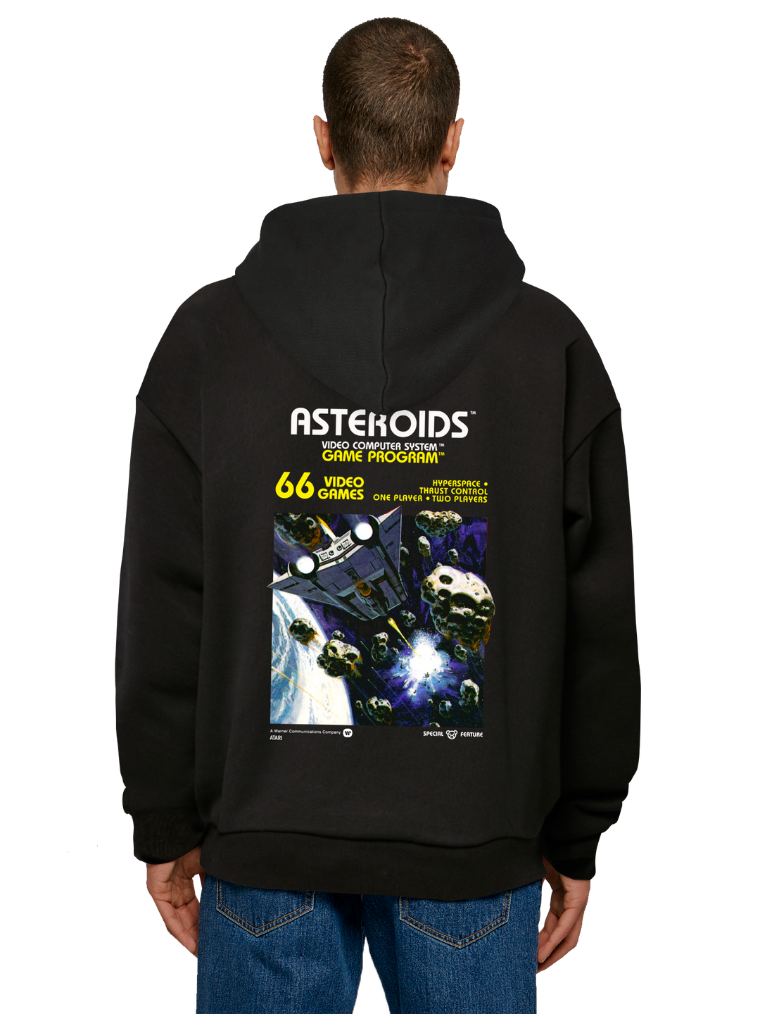 Atari Games Logo White Retro Gaming Horizontal and Atari Asteroids Box Cover with Ultra Heavy Hoody