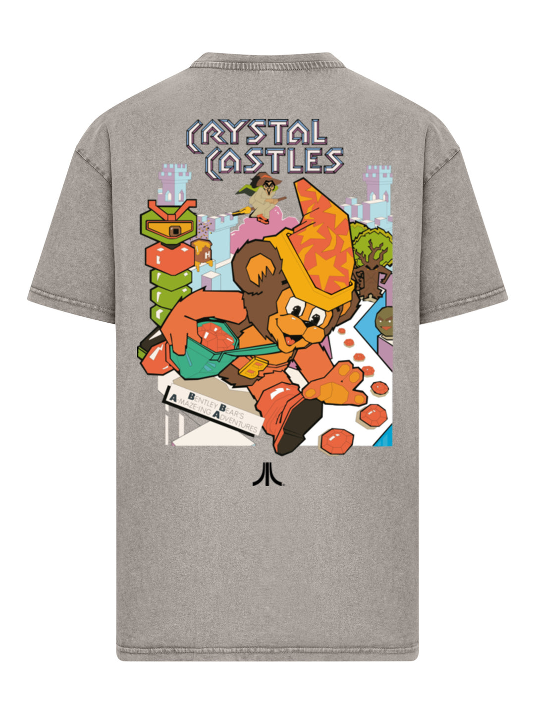 Atari Crystal Castles Retro Gaming and Atari Crystal Castles Bear with Acid Washed Heavy Oversize Tee