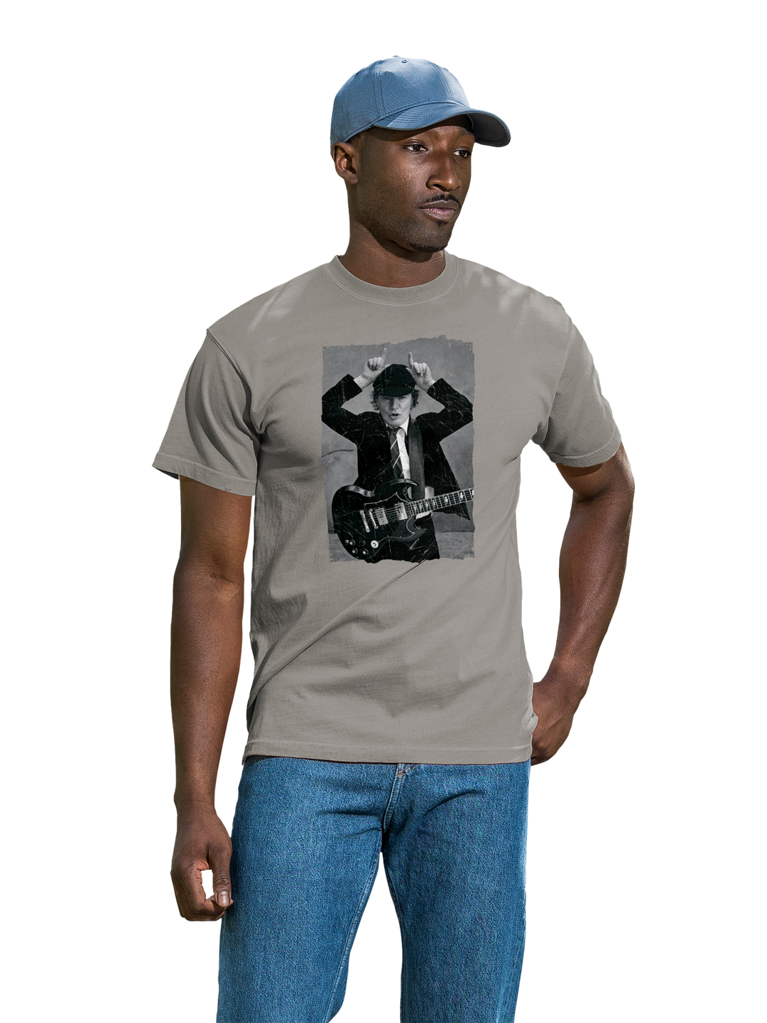 AC/DC Angus Young Distressed Photo with Coastal Color Tee
