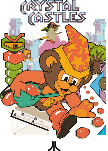 Atari Crystal Castles Retro Gaming and Atari Crystal Castles Bear with Acid Washed Heavy Oversize Tee