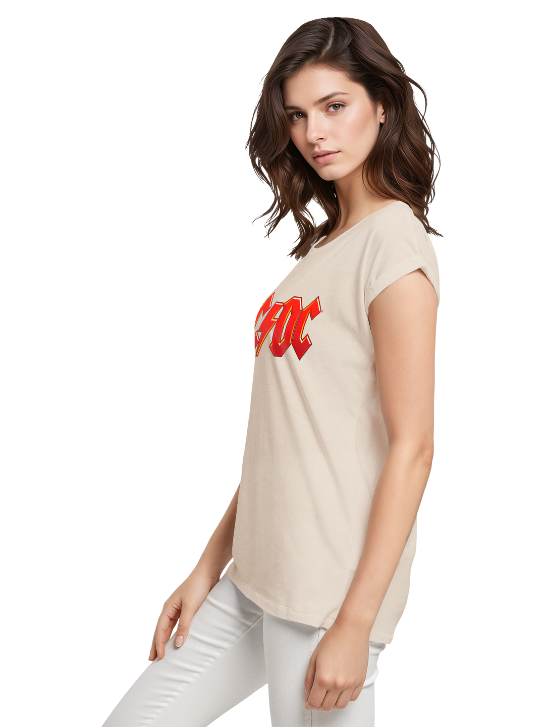 ACDC Dark Red Logo Ladies Extended Shoulder Tee