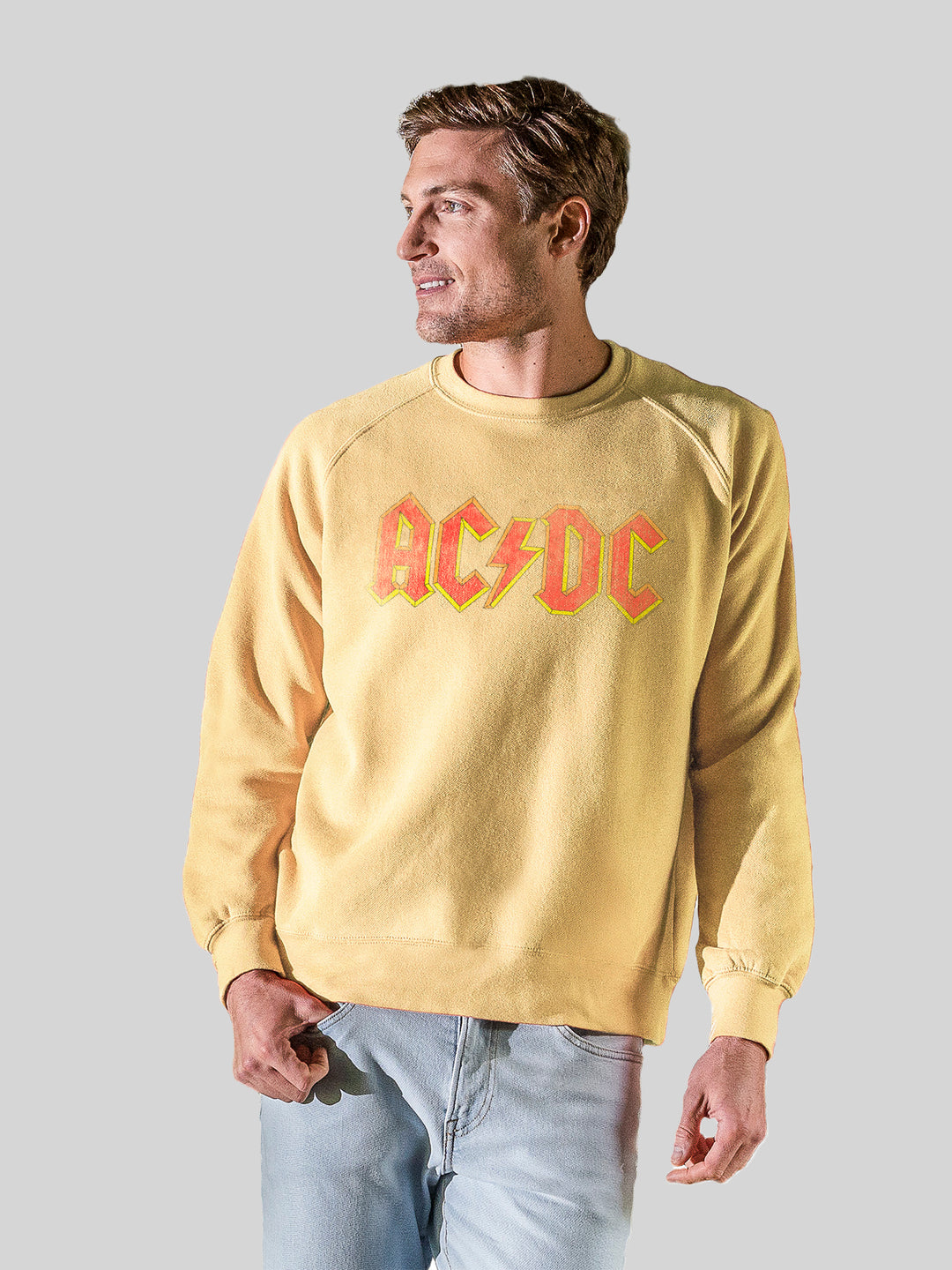 AC/DC Distressed Red Logo with Vintage Fleece Raglan Crew