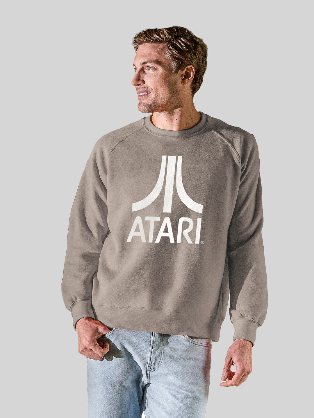 Atari Games Logo White Retro Gaming with Vintage Fleece Raglan Crew