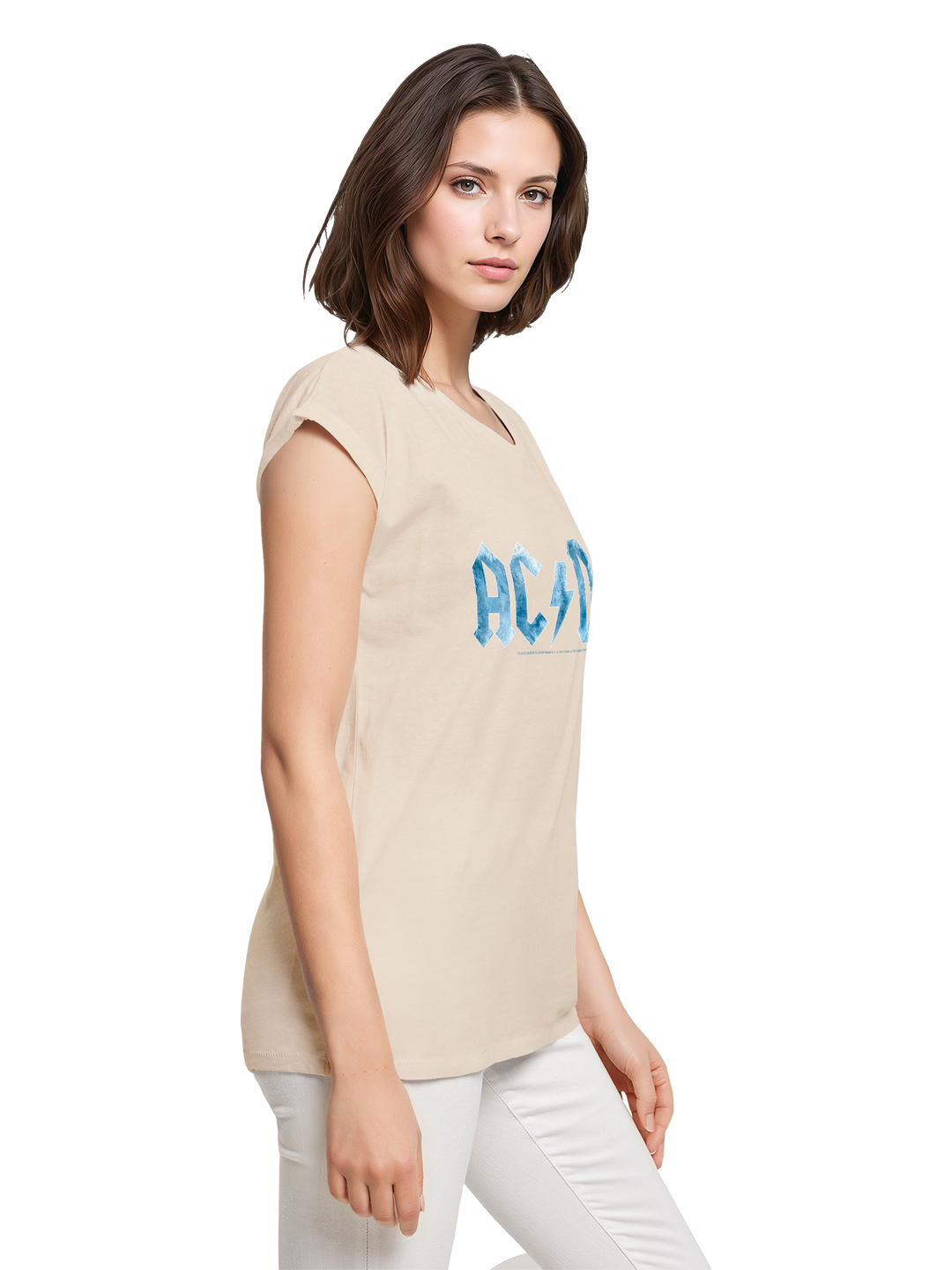 ACDC Blue Ice Logo Ladies Extended Shoulder Tee