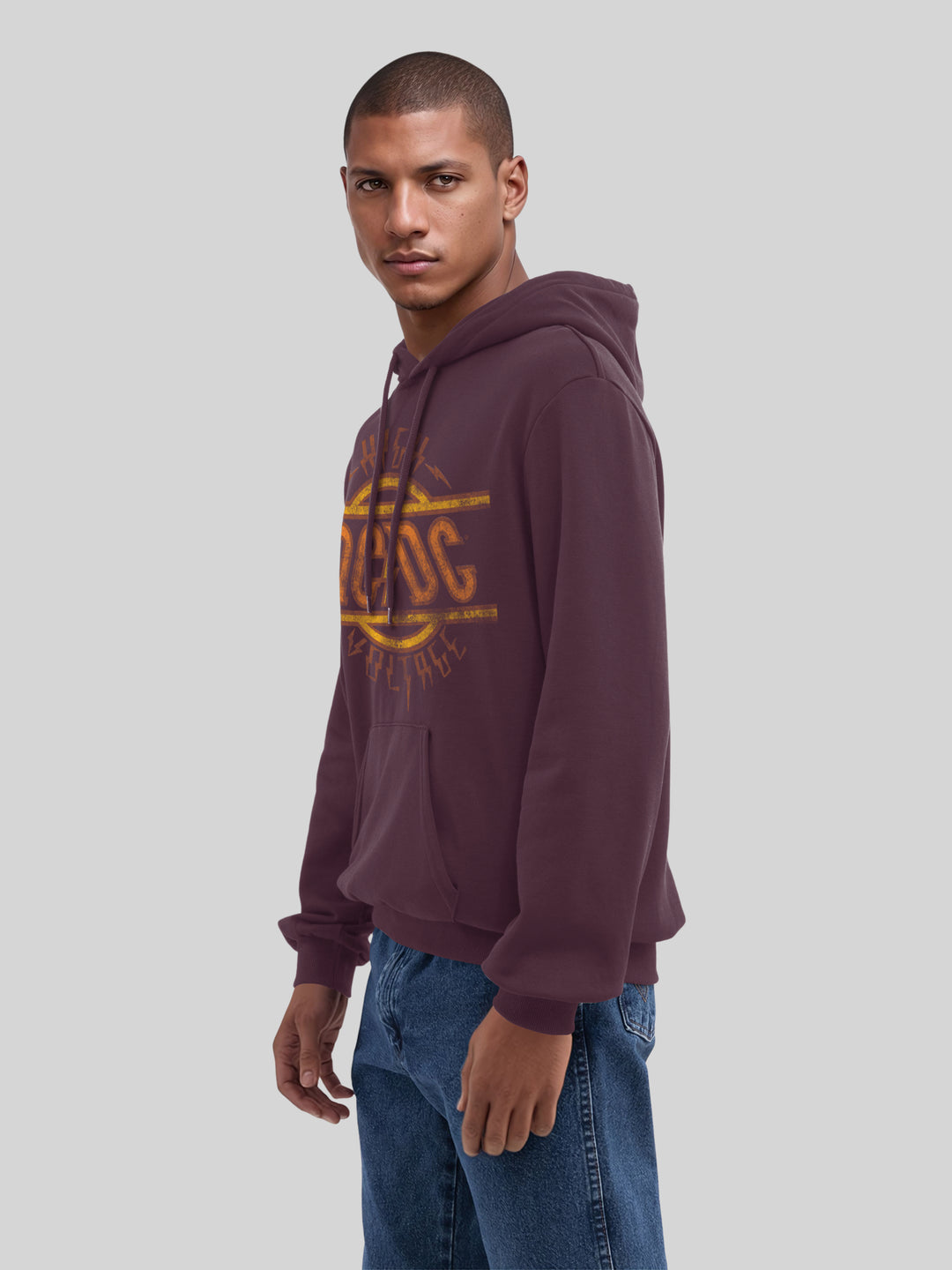 AC/DC High Voltage Logo Distressed Men's Organic Hoodie