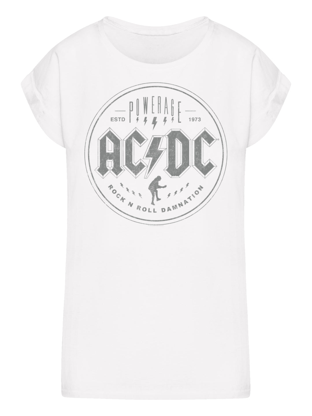 ACDC Rock N Roll Damnation Ladies Extended Shoulder Tee