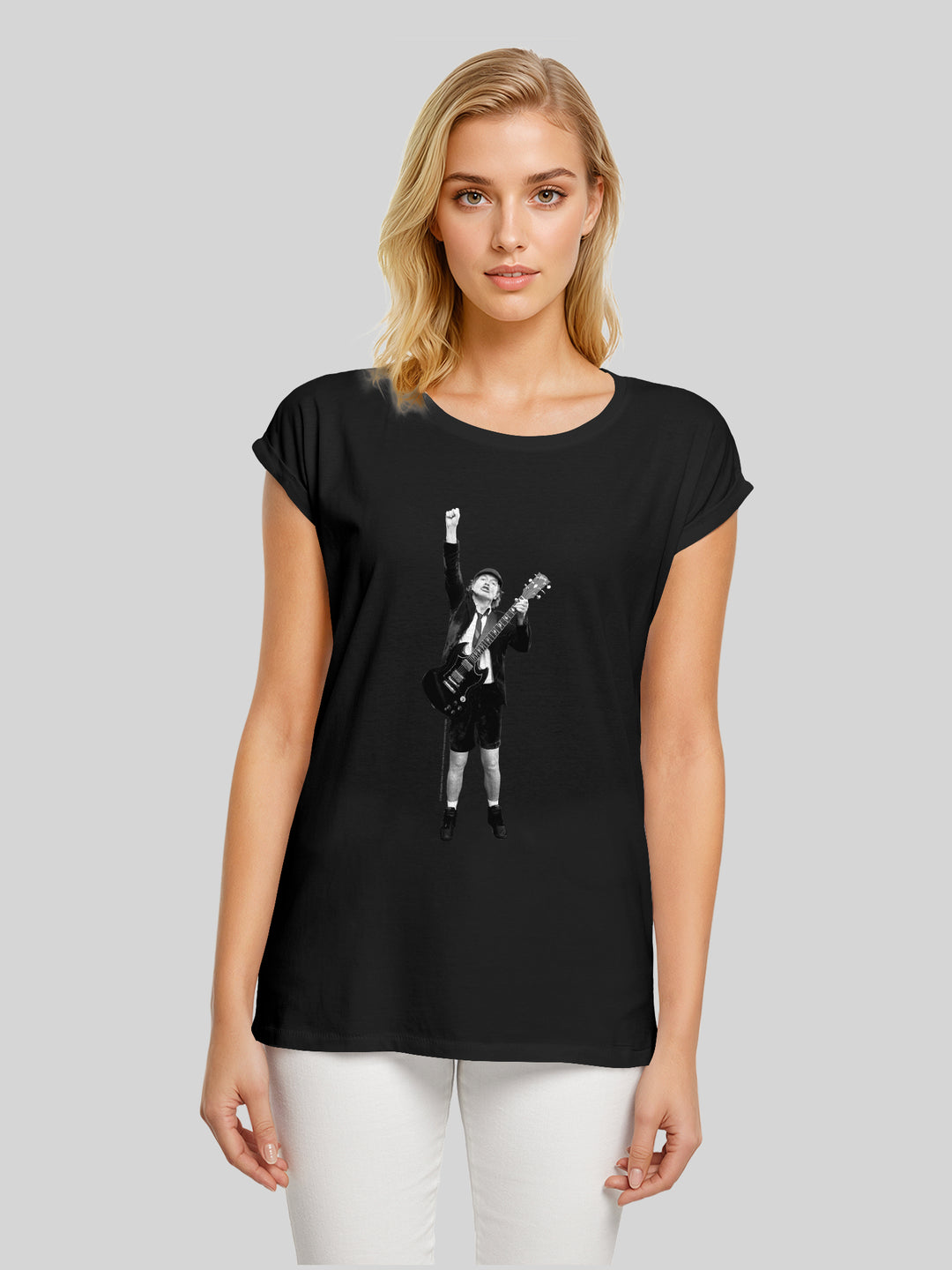 ACDC Angus Young Cut Out Ladies Extended Shoulder Tee