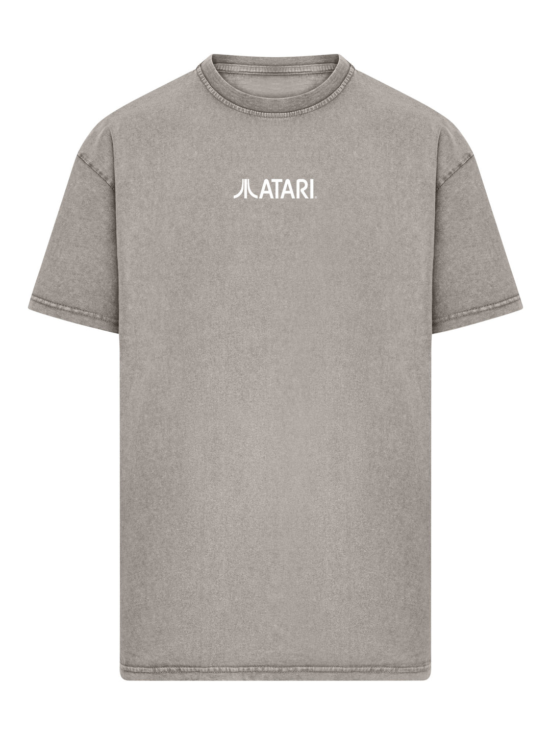 Atari Games Logo White Retro Gaming Horizontal and Atari Asteroids Box Cover with Acid Washed Heavy Oversize Tee
