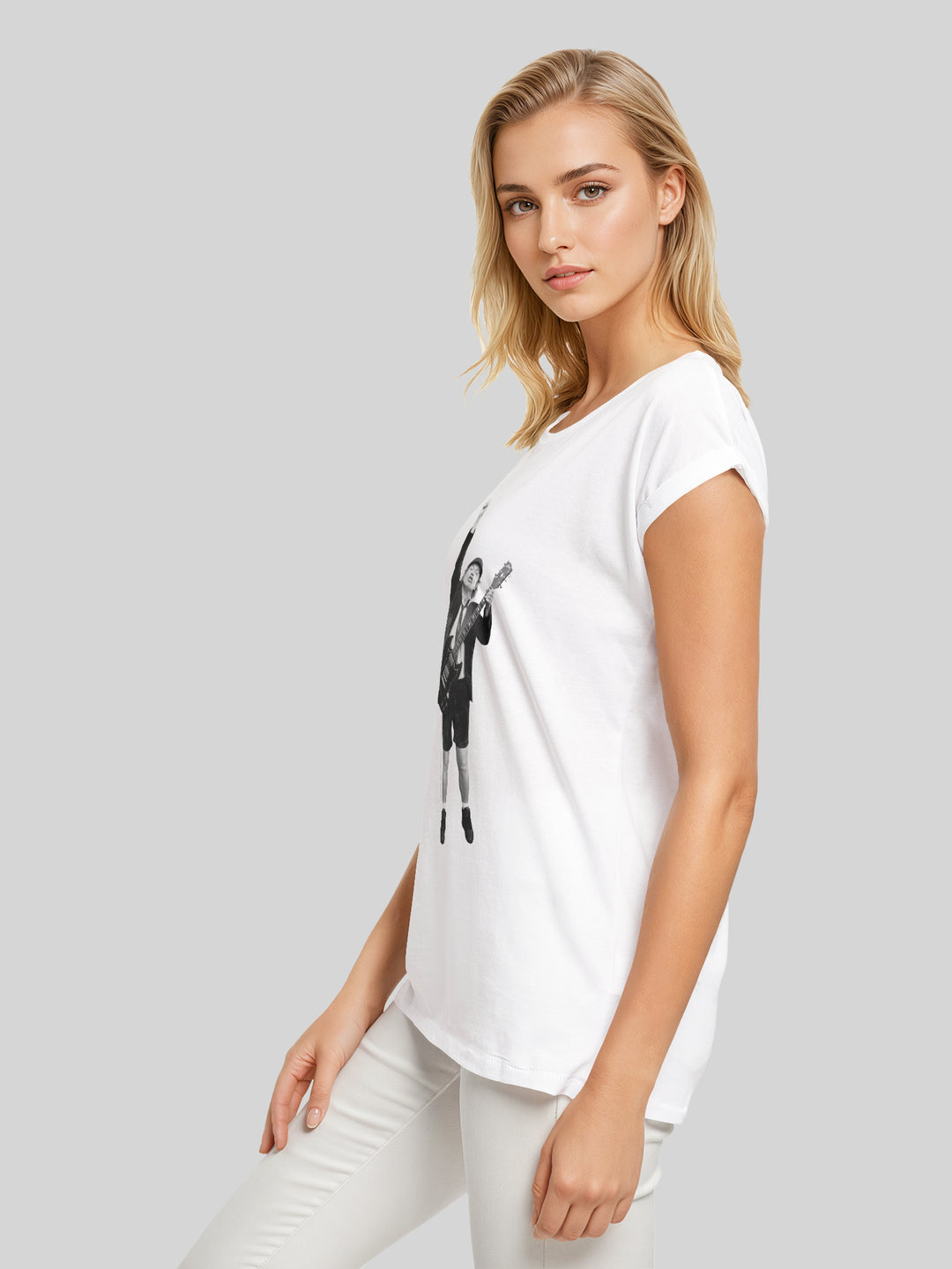 ACDC Angus Young Cut Out Ladies Extended Shoulder Tee