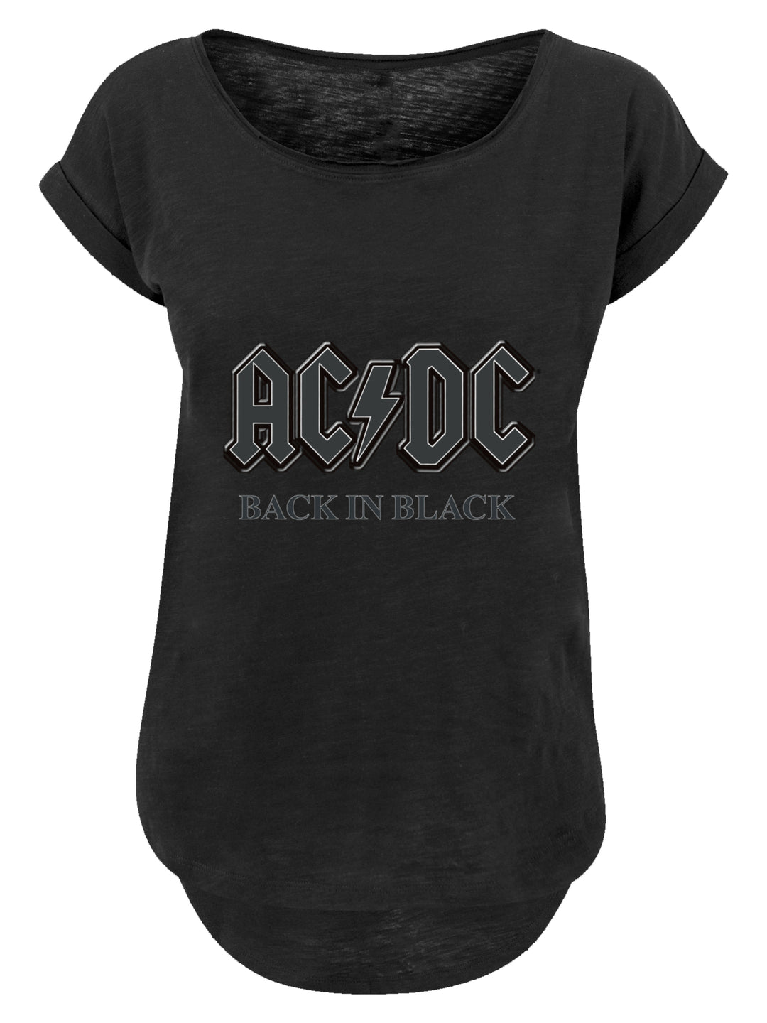 AC/DC Back in Black Ladies Long Slub Tee - Stylishly Celebrating the Power of Classic Rock