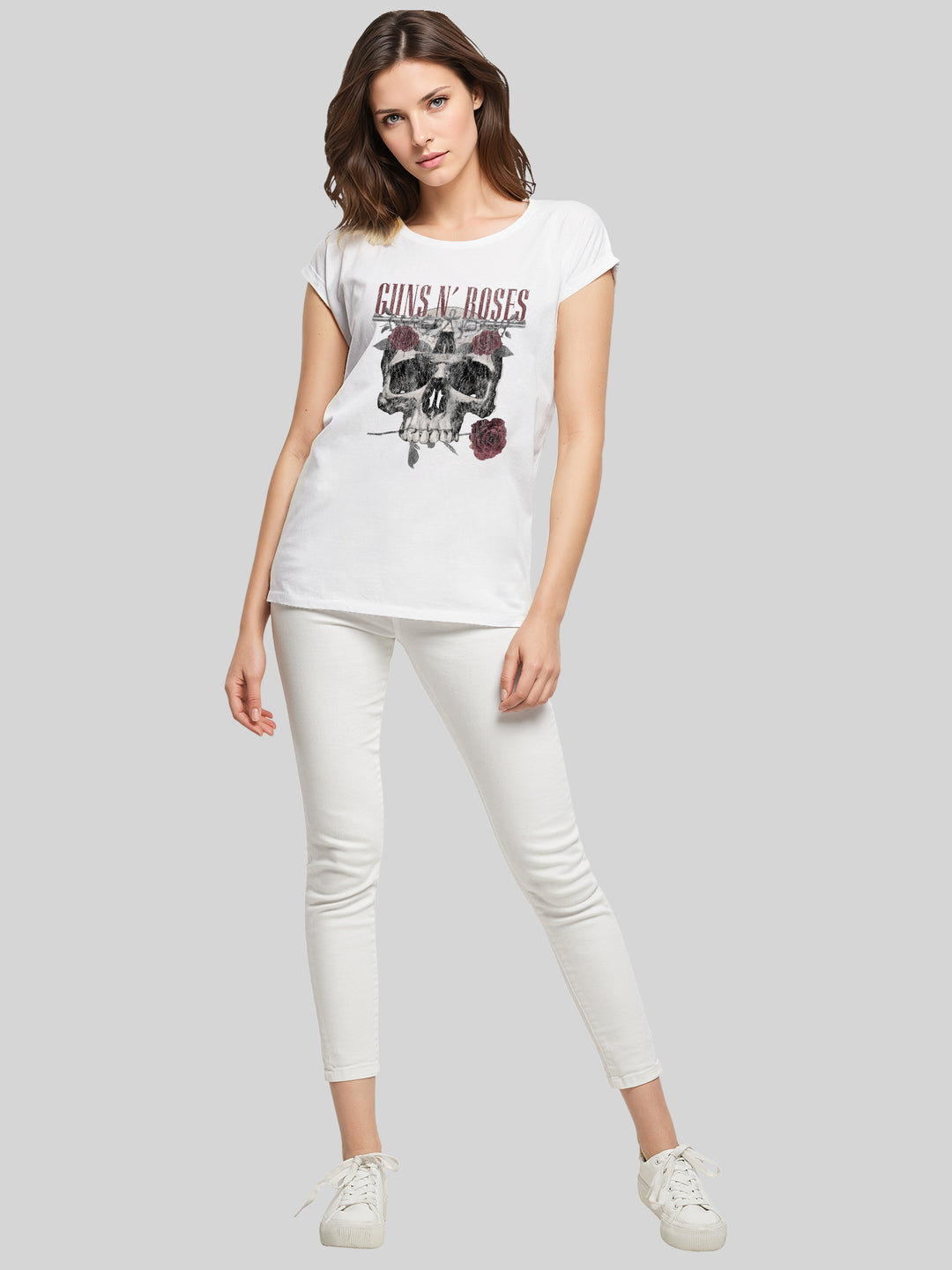 Guns N' Roses Roses Skull with Ladies Extended Shoulder Tee