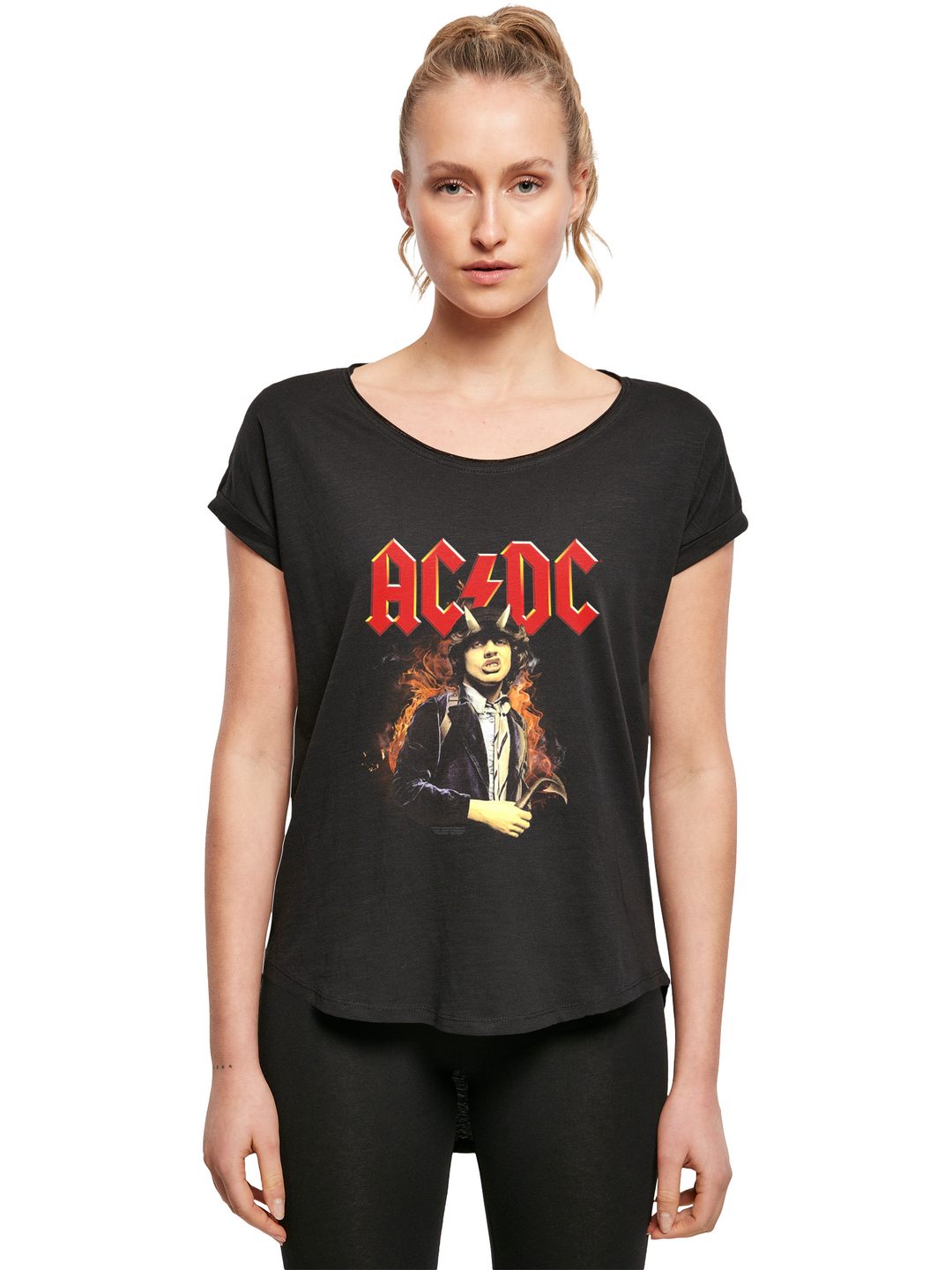ACDC Angus Highway To Hell with Ladies Long Slub Tee