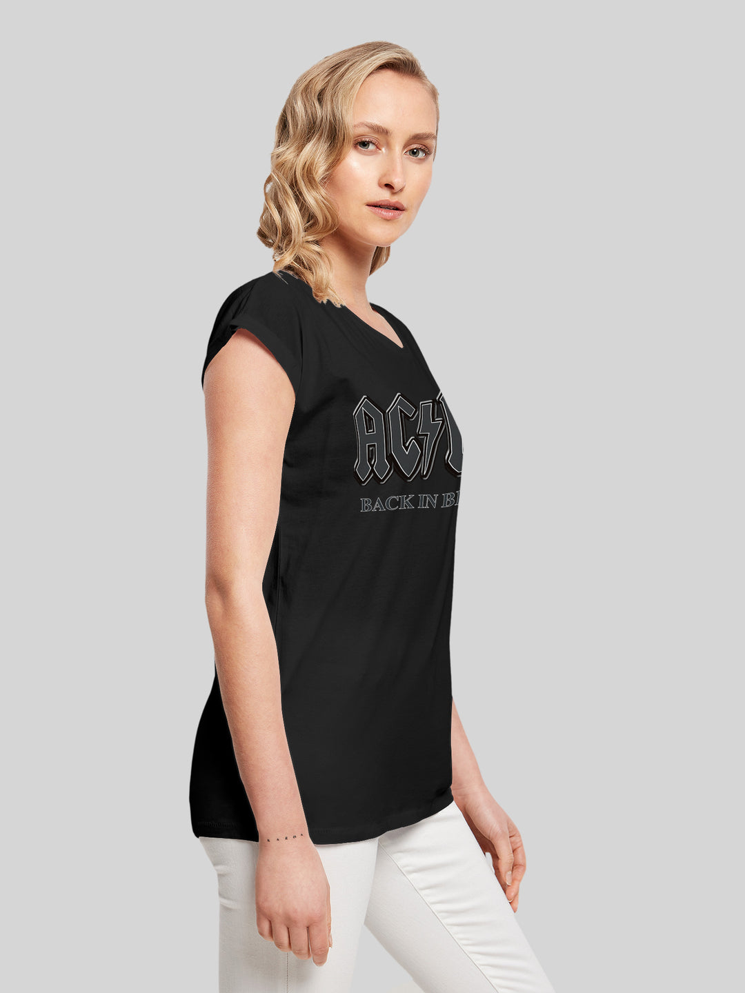 ACDC Back in Black with Ladies Extended Shoulder Tee