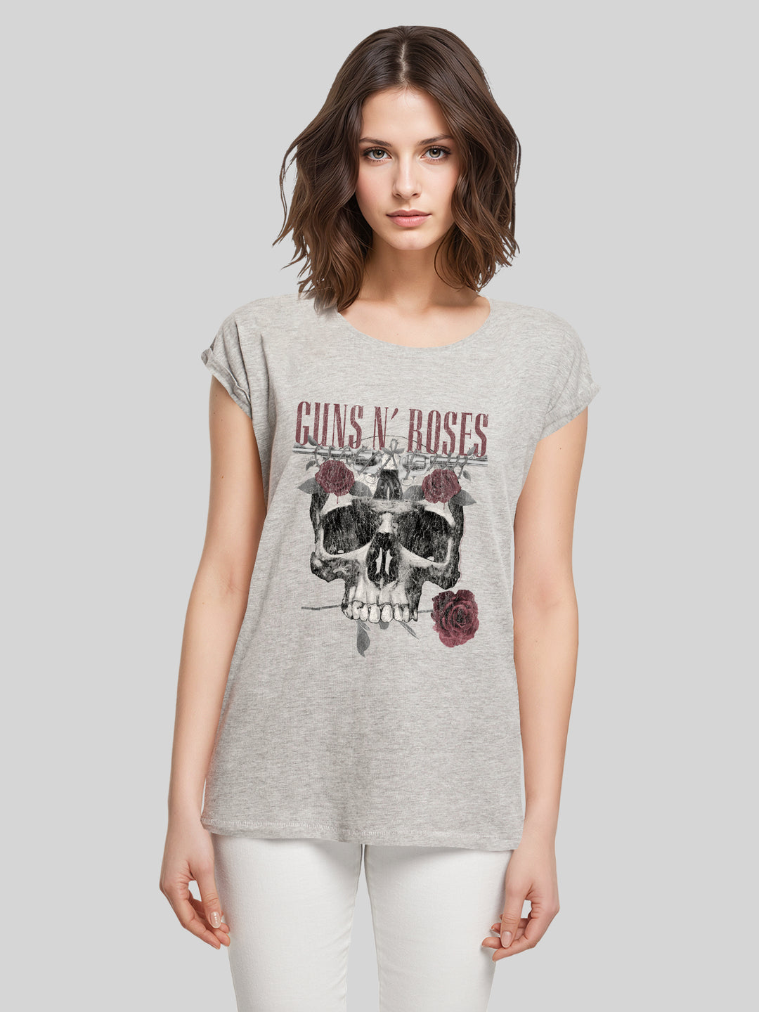 Guns N' Roses Roses Skull with Ladies Extended Shoulder Tee