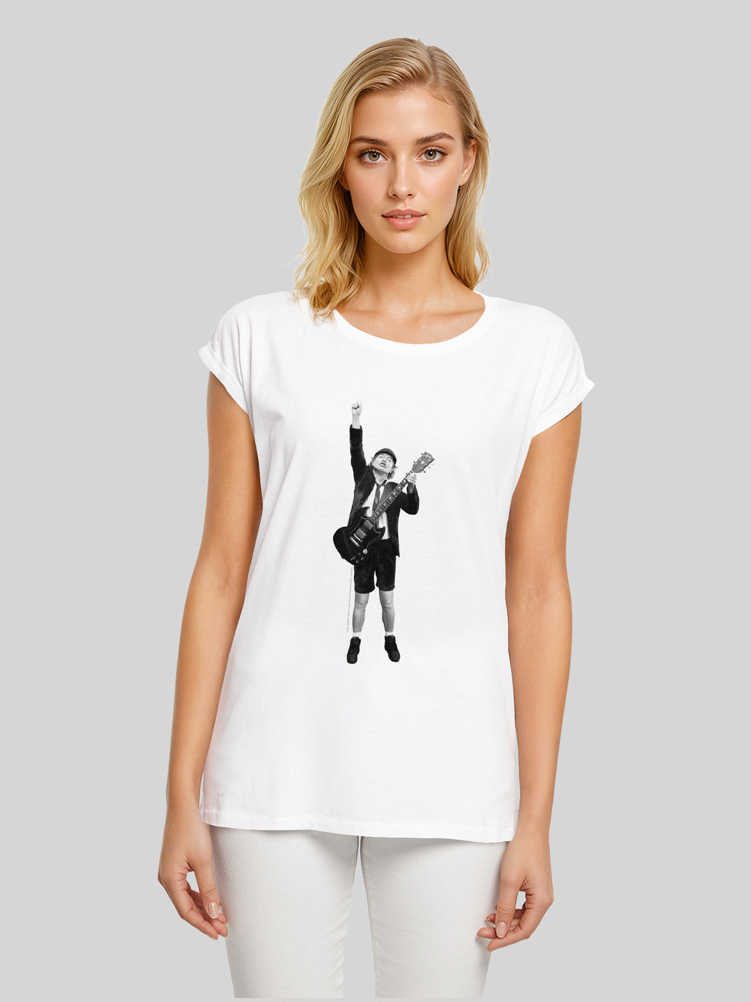 ACDC Angus Young Cut Out Ladies Extended Shoulder Tee