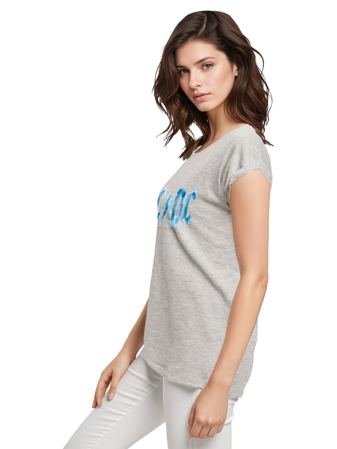 ACDC Blue Ice Logo Ladies Extended Shoulder Tee