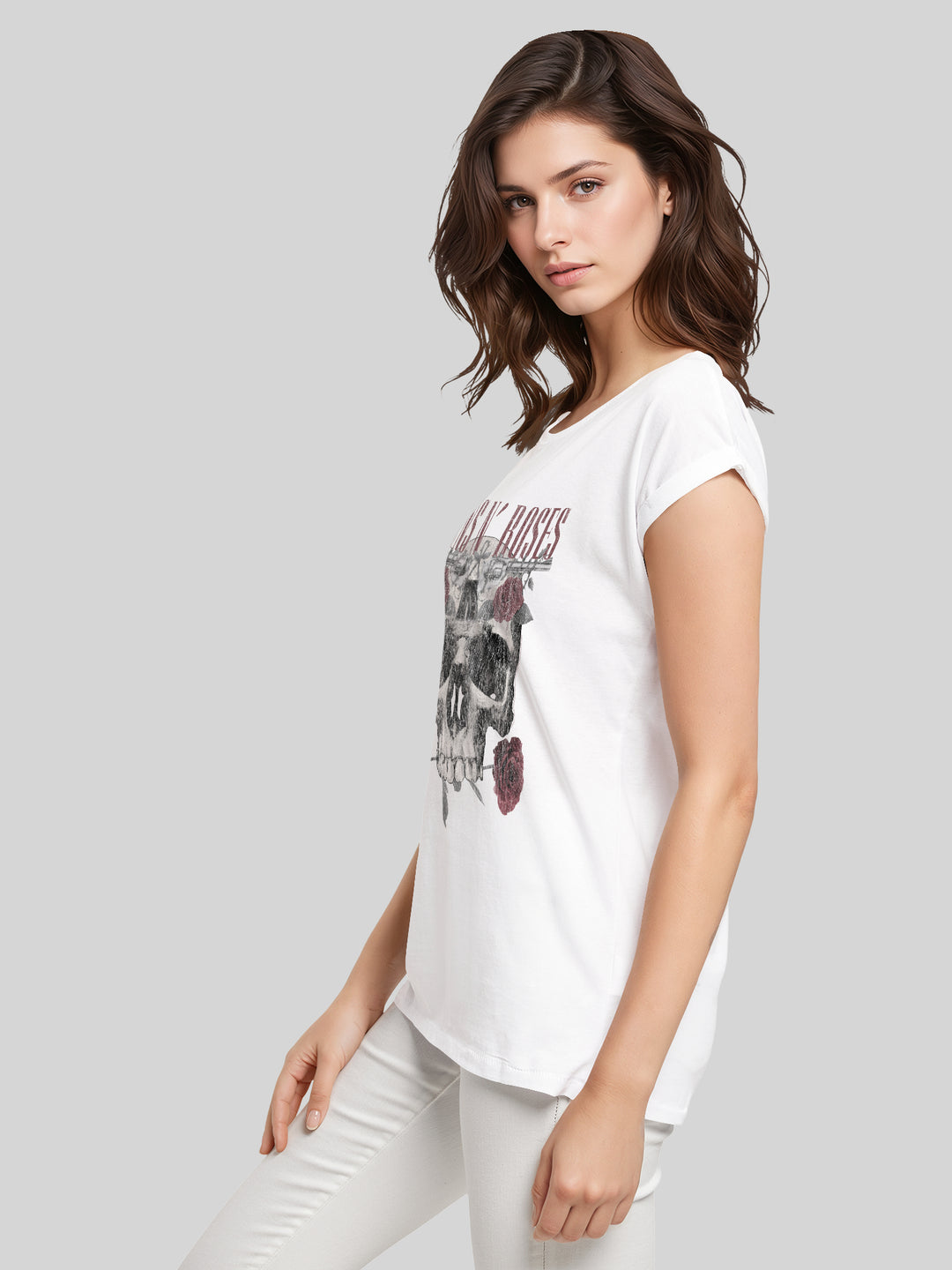 Guns N' Roses Roses Skull with Ladies Extended Shoulder Tee