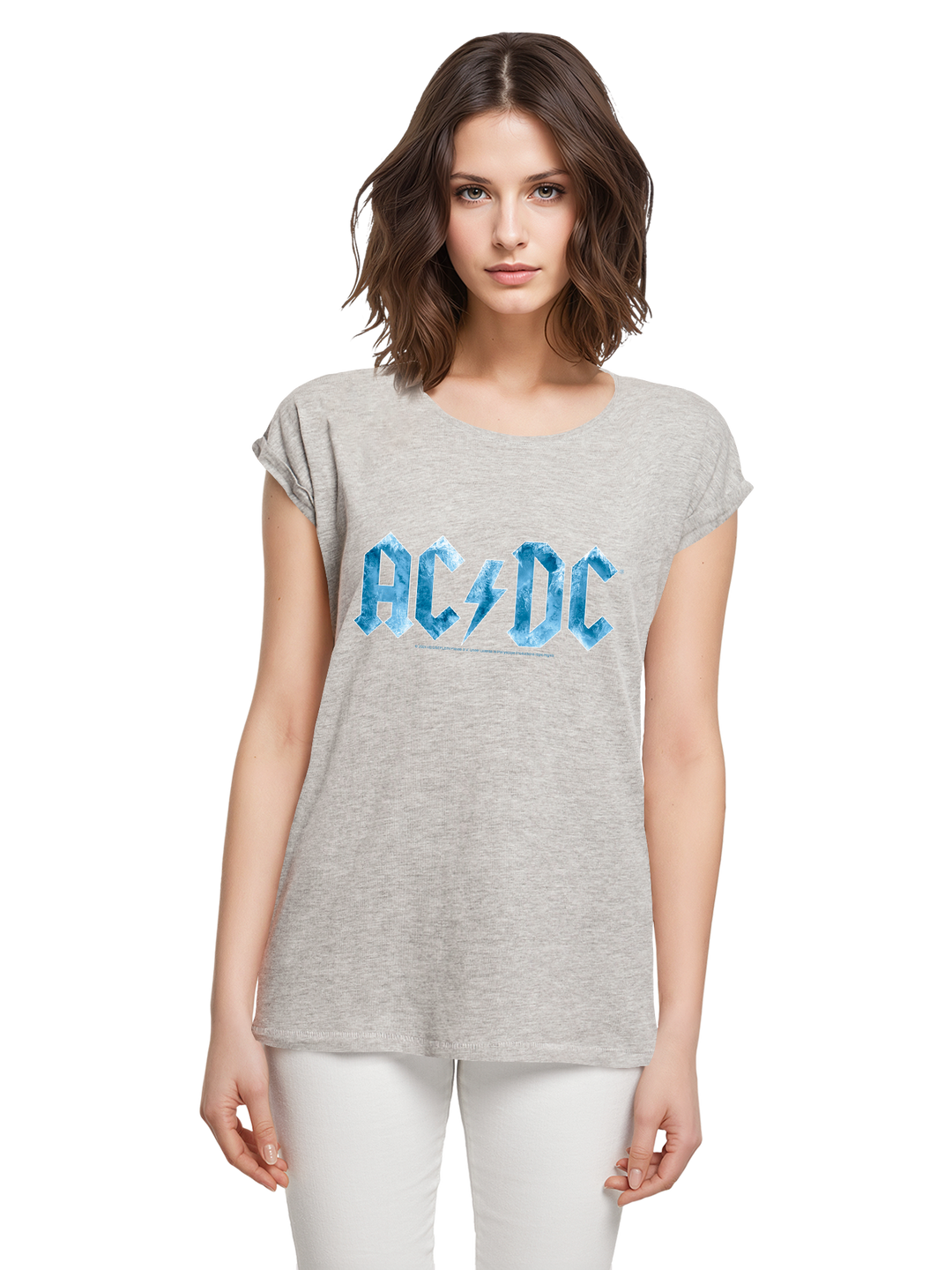 ACDC Blue Ice Logo Ladies Extended Shoulder Tee