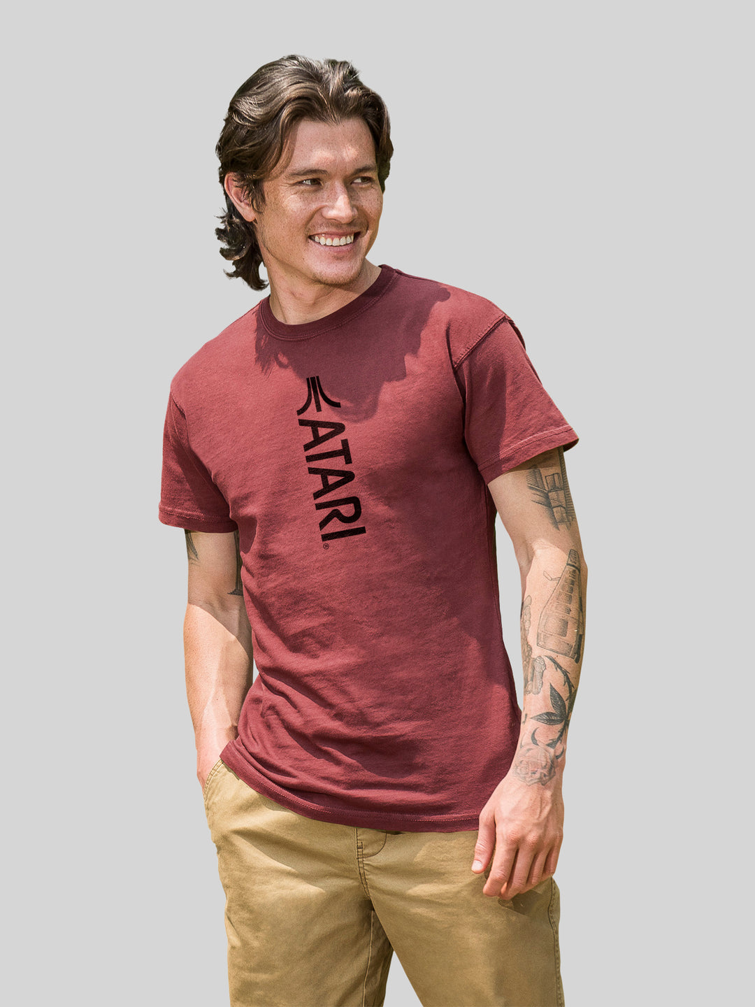 Atari Games Vertical Logo Black Retro Gaming with Coastal Color Tee