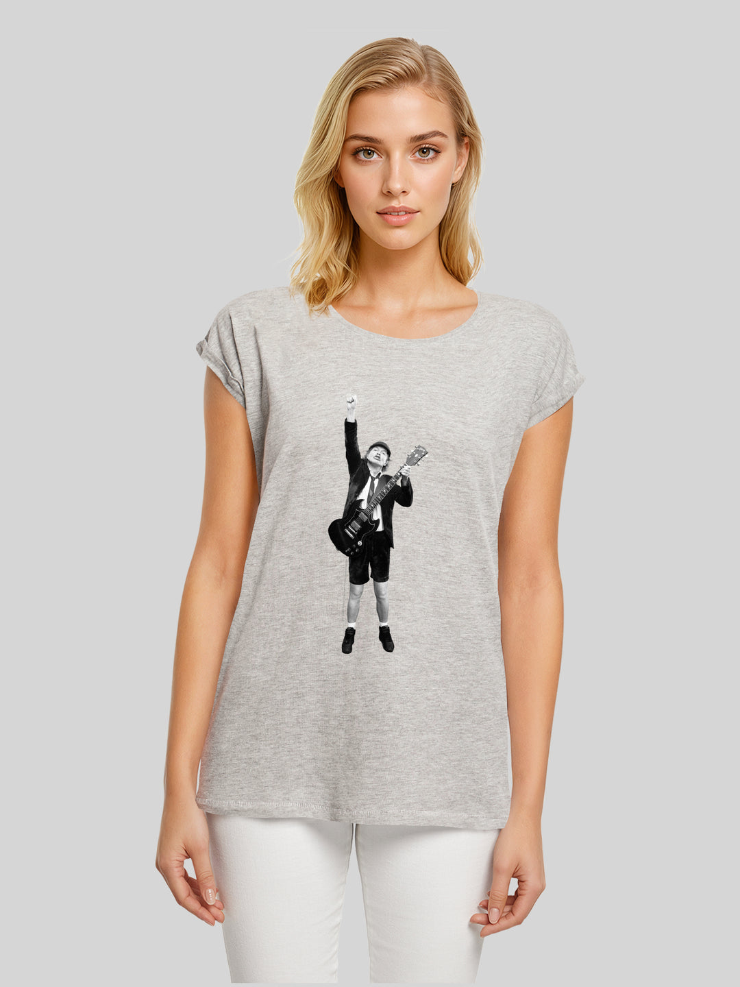 ACDC Angus Young Cut Out Ladies Extended Shoulder Tee