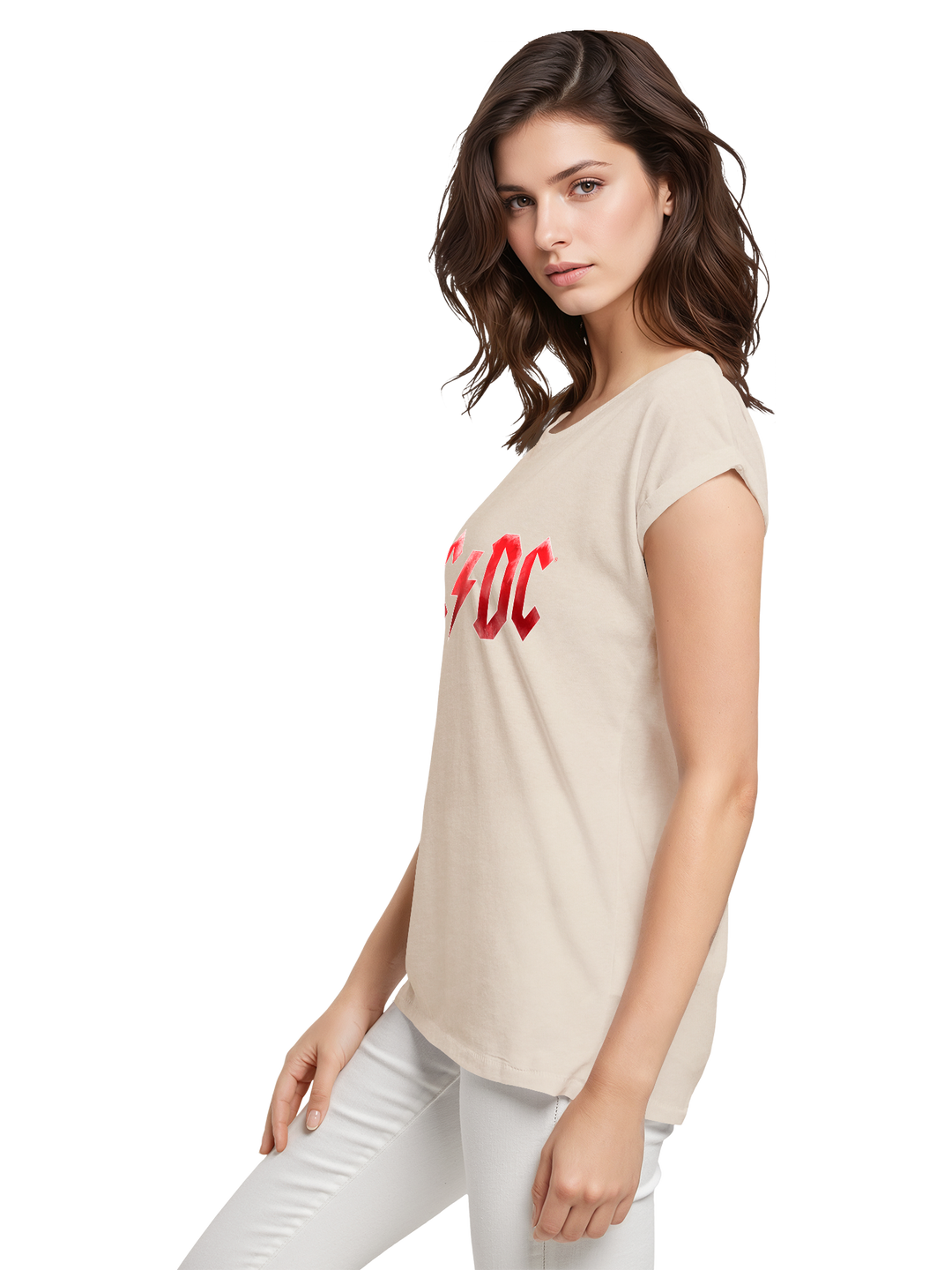 ACDC Red Ice Logo Ladies Extended Shoulder Tee