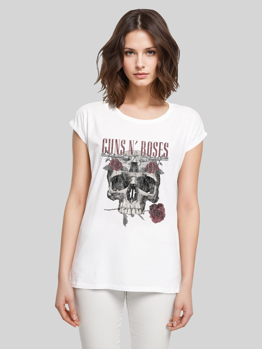Guns N' Roses Roses Skull with Ladies Extended Shoulder Tee