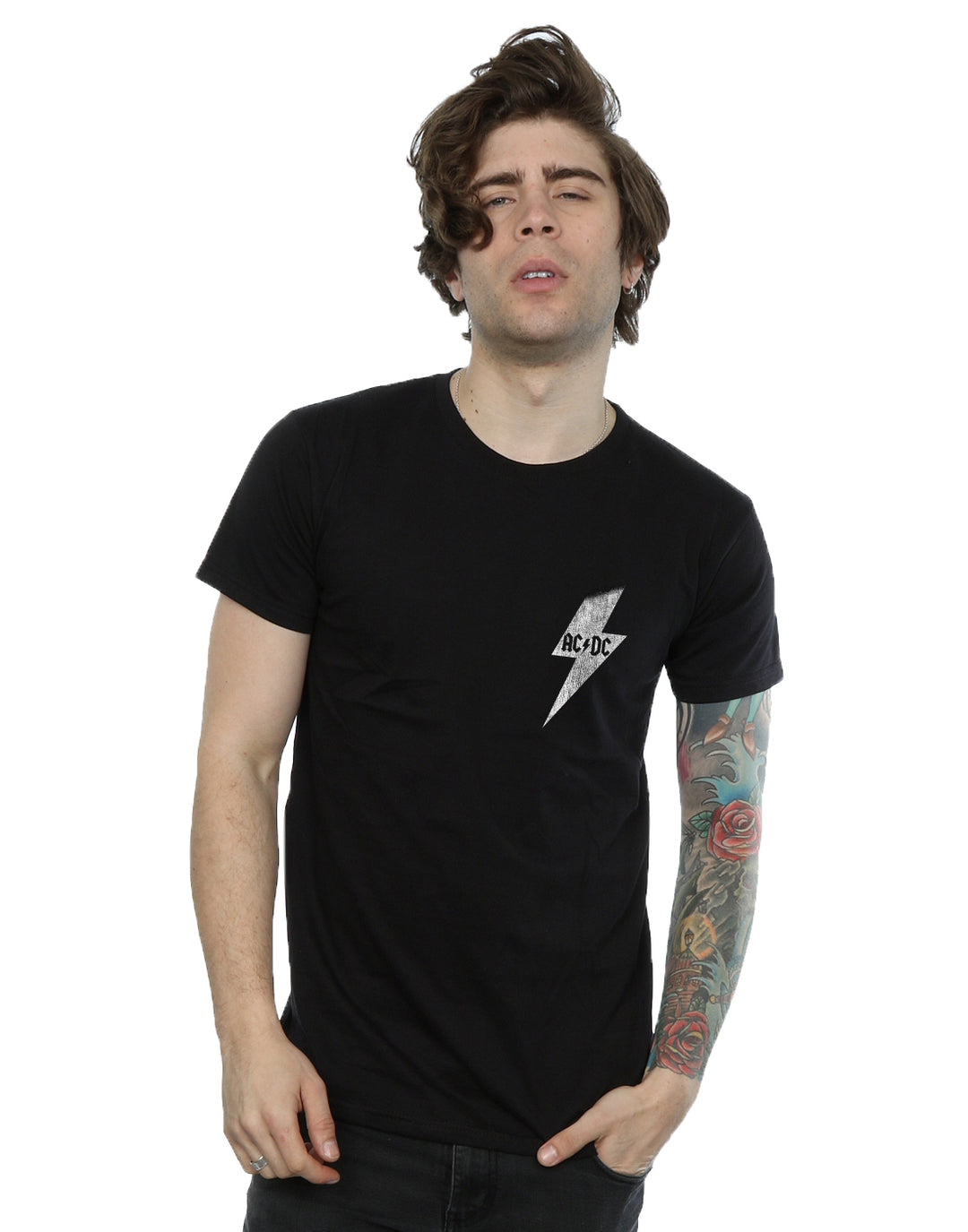 AC/DC Lightning Bolt Pocket Round Neck T-Shirt - Wear Your Love for Rock Loud and Proud
