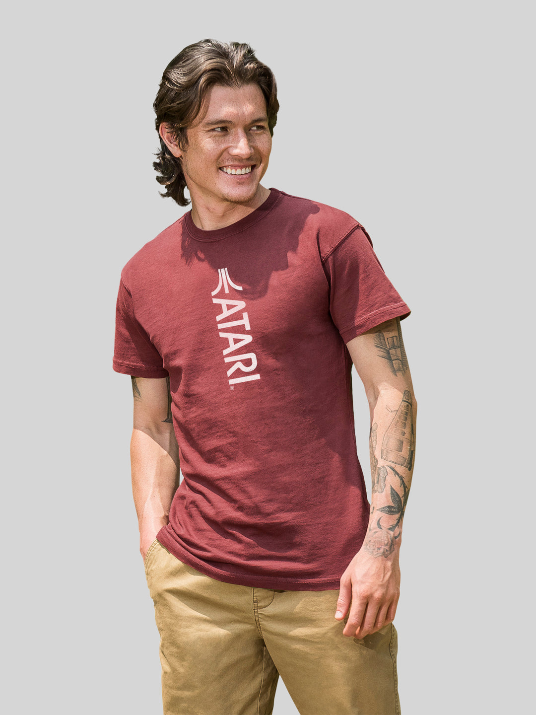 Atari Games Vertical Logo White Retro Gaming with Coastal Color Tee