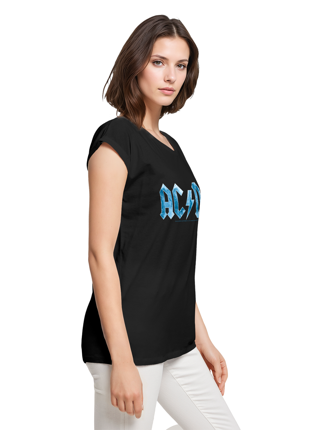 ACDC Blue Ice Logo Ladies Extended Shoulder Tee