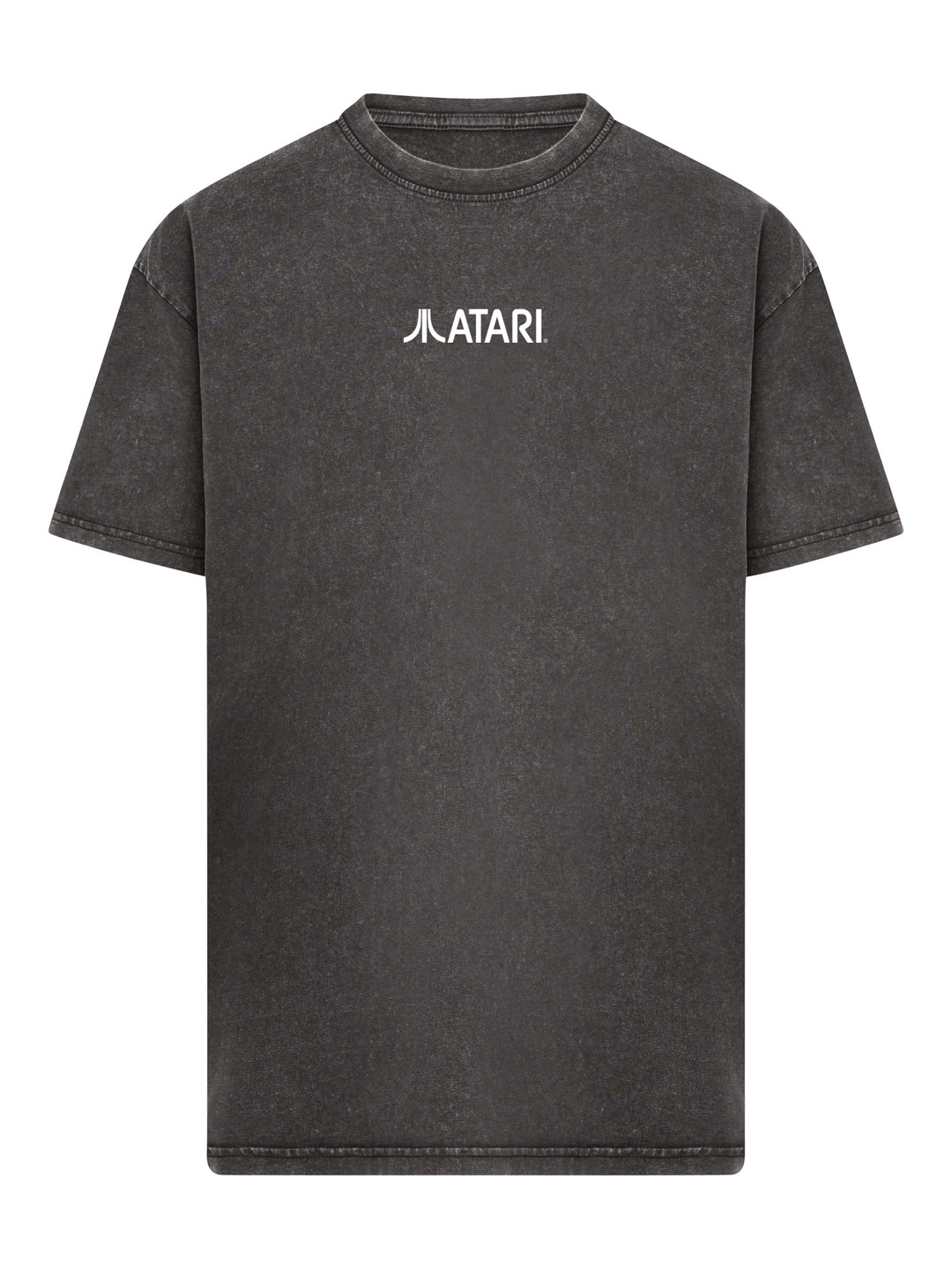 Atari Games Logo White Retro Gaming Horizontal and Atari Asteroids Box Cover with Acid Washed Heavy Oversize Tee