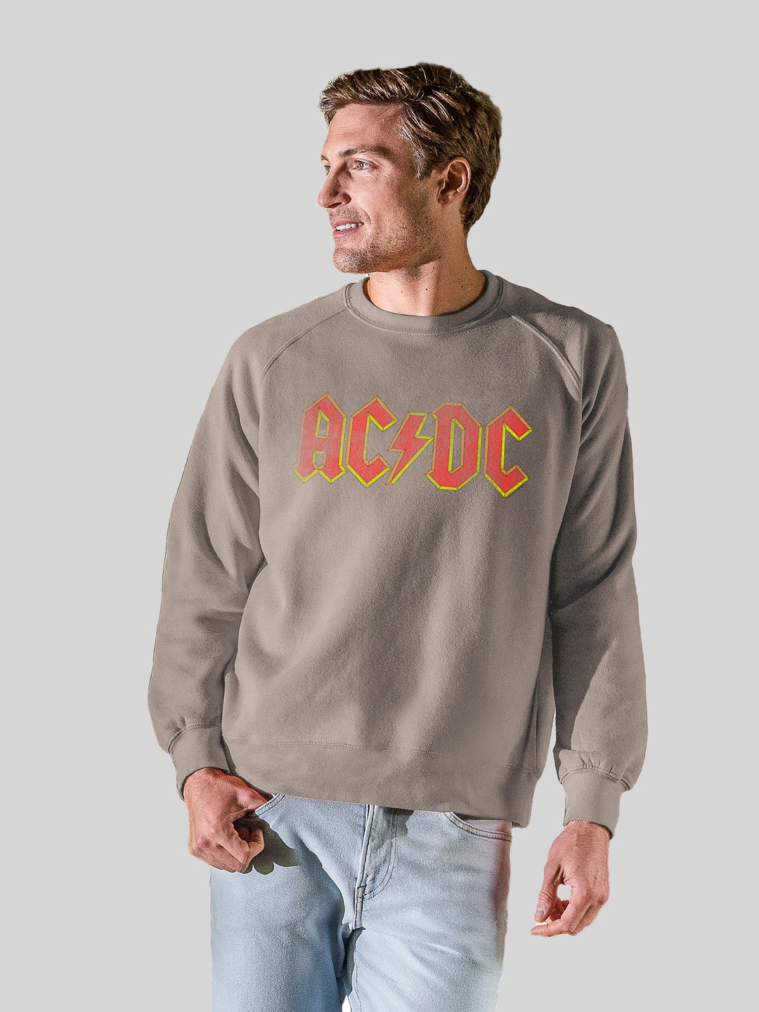 AC/DC Distressed Red Logo with Vintage Fleece Raglan Crew
