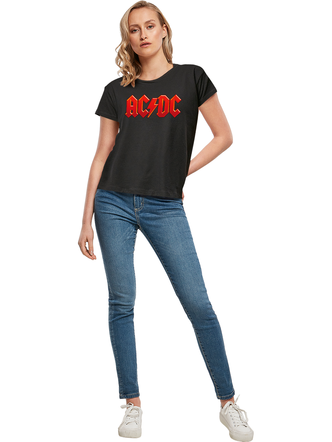 ACDC Dark Red Logo with Ladies Box Tee