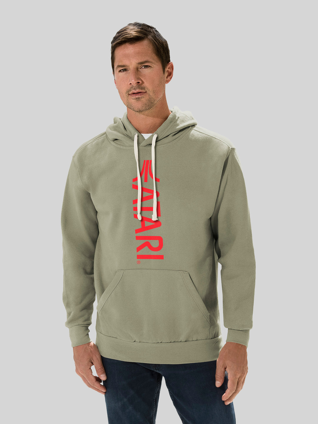Atari Games Vertical Logo Red Retro Gaming with Vintage Fleece Hood