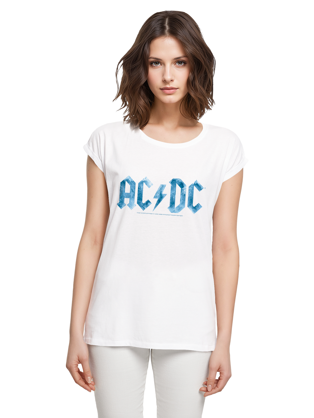ACDC Blue Ice Logo Ladies Extended Shoulder Tee