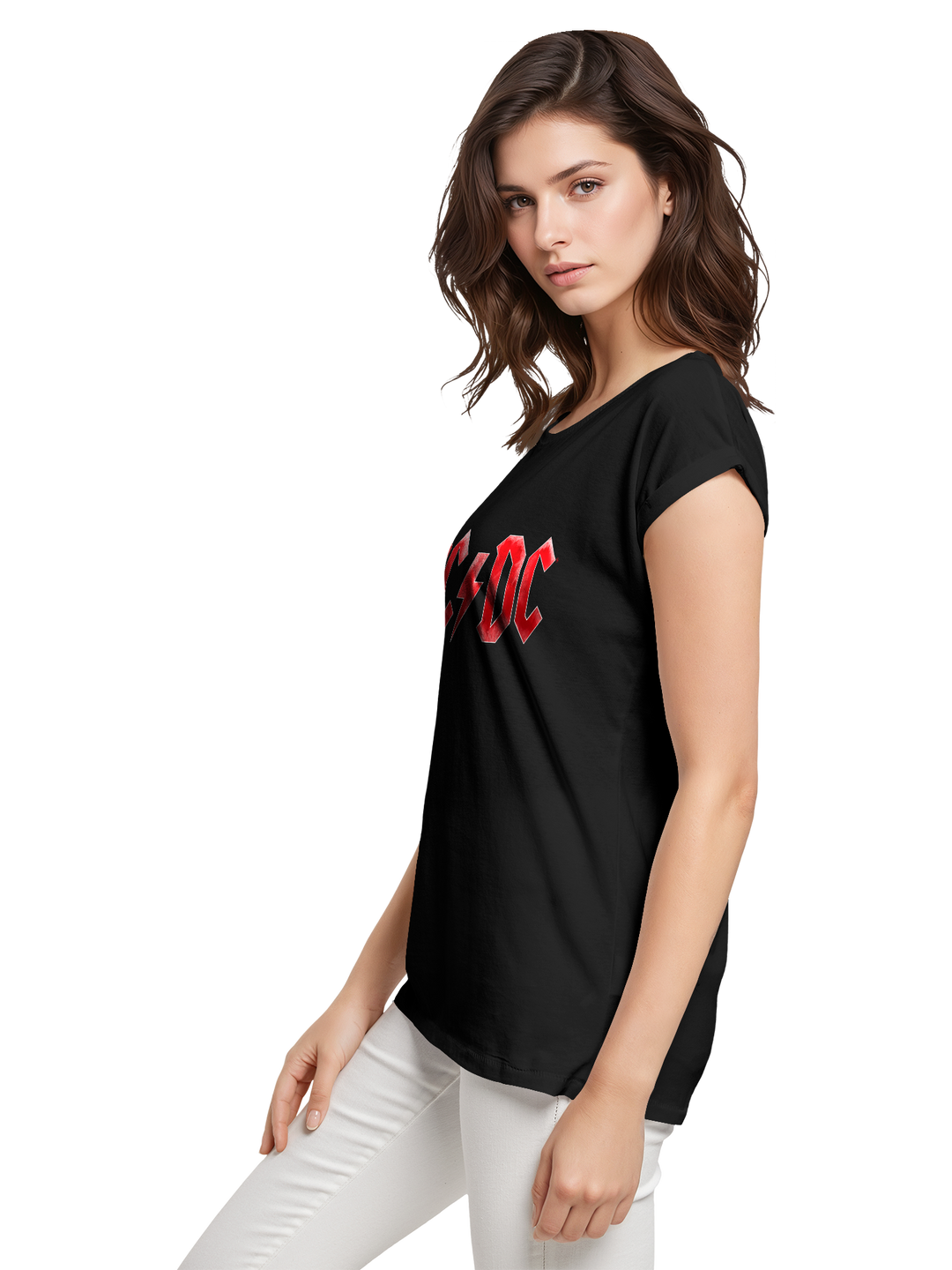 ACDC Red Ice Logo Ladies Extended Shoulder Tee