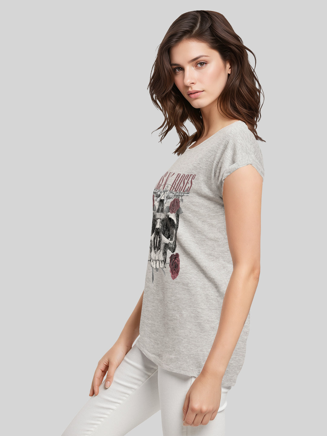 Guns N' Roses Roses Skull with Ladies Extended Shoulder Tee