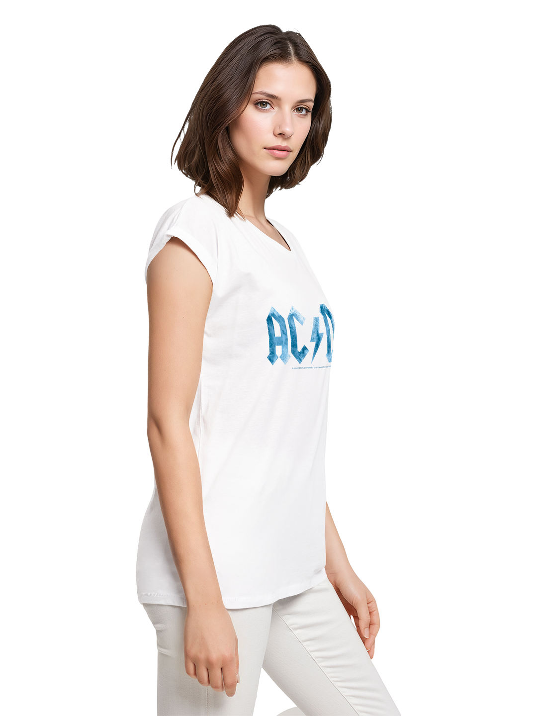 ACDC Blue Ice Logo Ladies Extended Shoulder Tee