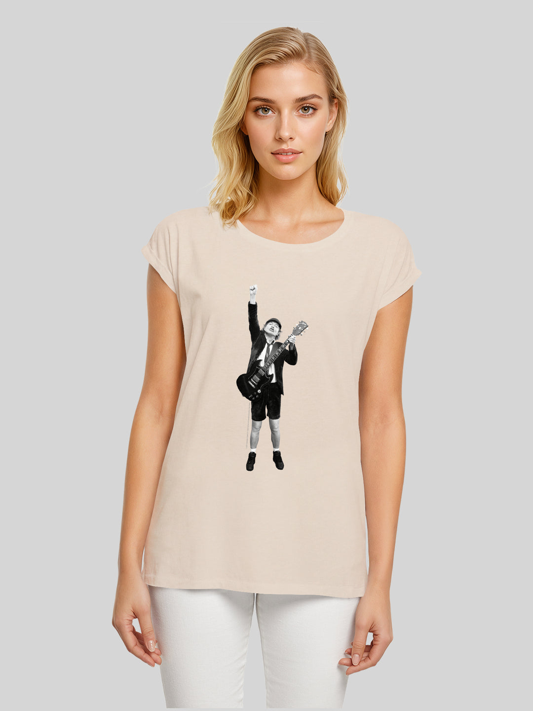 ACDC Angus Young Cut Out Ladies Extended Shoulder Tee