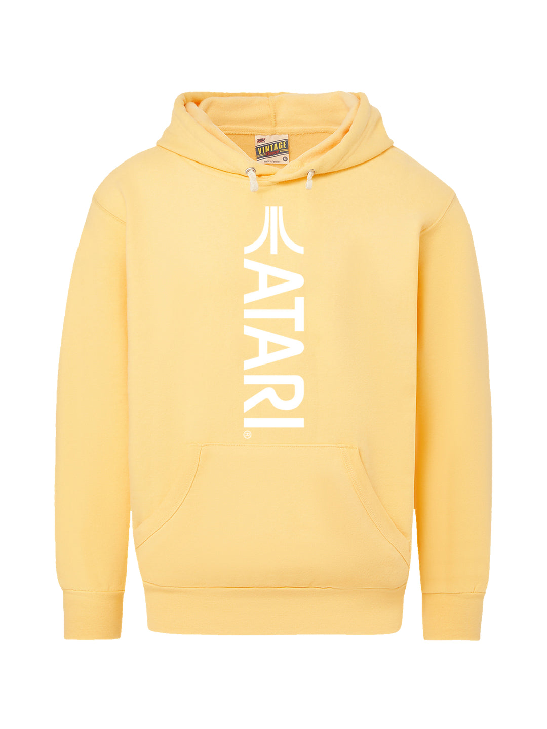 Atari Games Vertical Logo White Retro Gaming with Vintage Fleece Hood