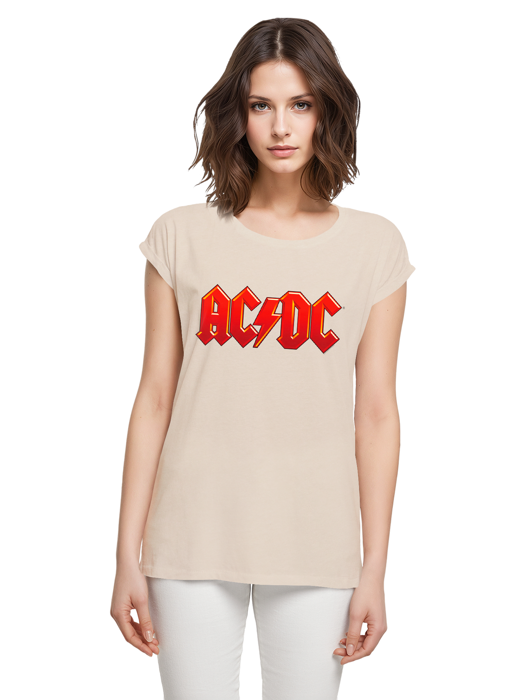 ACDC Dark Red Logo Ladies Extended Shoulder Tee