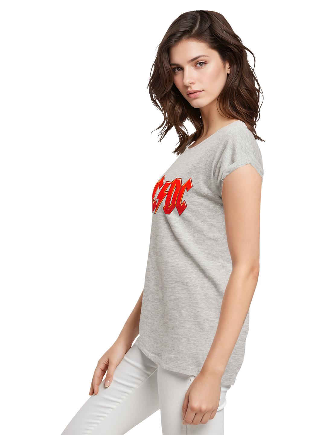 ACDC Dark Red Logo Ladies Extended Shoulder Tee