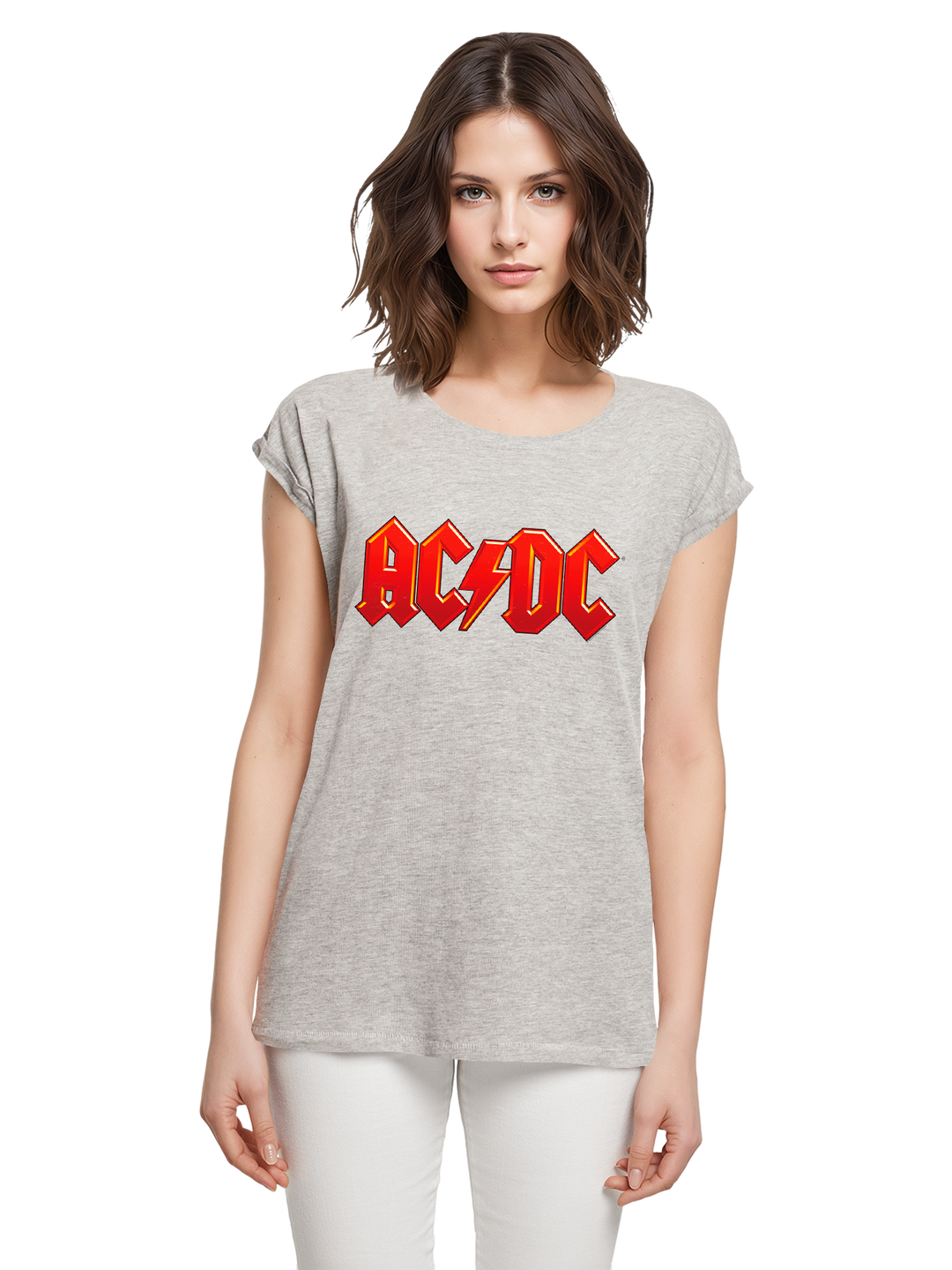 ACDC Dark Red Logo Ladies Extended Shoulder Tee