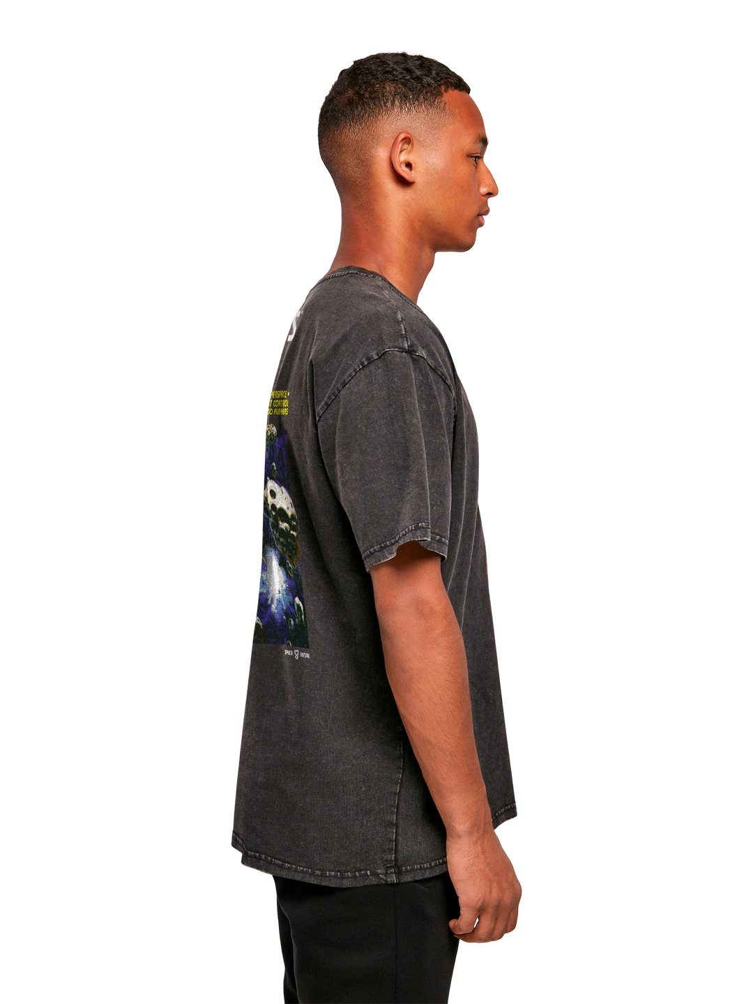 Atari Games Logo White Retro Gaming Horizontal and Atari Asteroids Box Cover with Acid Washed Heavy Oversize Tee
