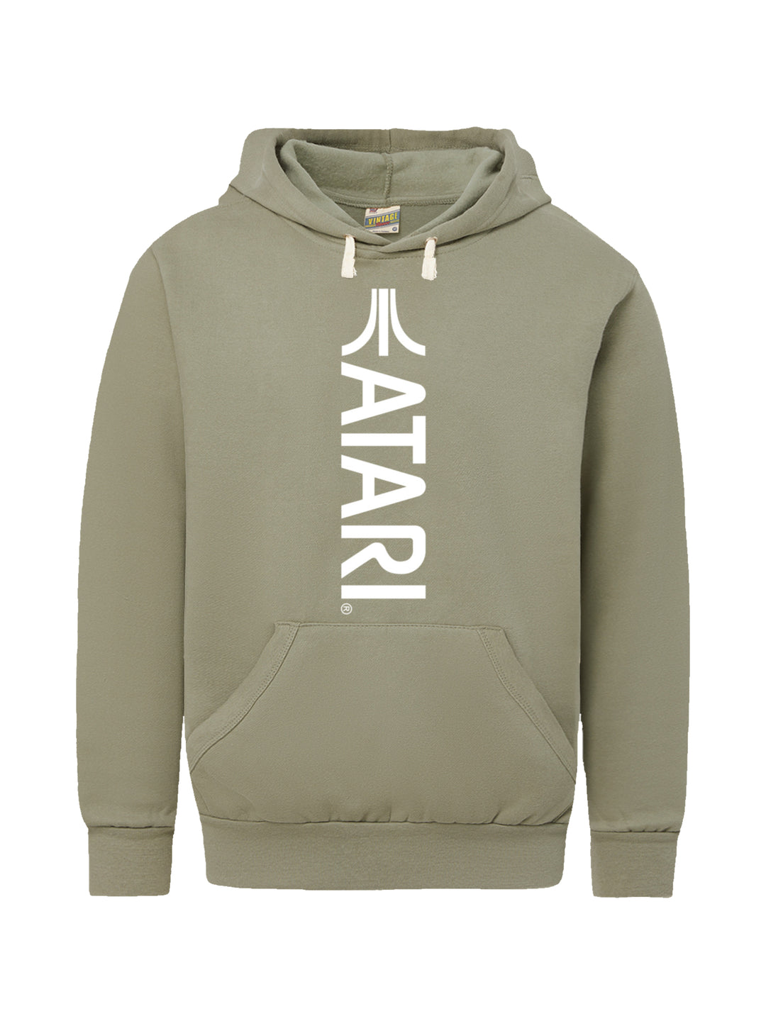 Atari Games Vertical Logo White Retro Gaming with Vintage Fleece Hood