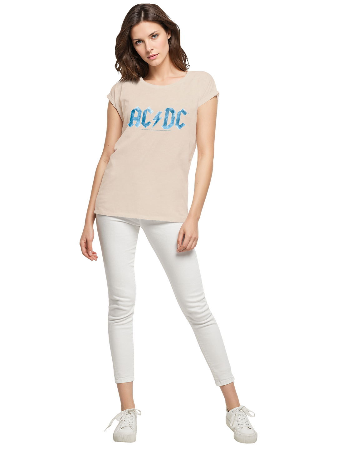 ACDC Blue Ice Logo Ladies Extended Shoulder Tee