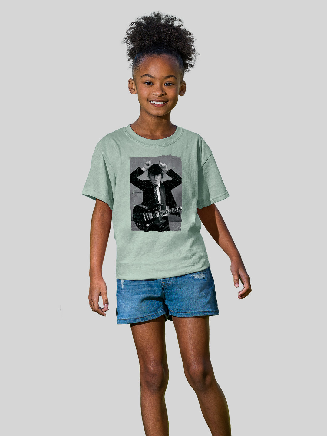 AC/DC Angus Young Distressed Photo with Youth Buddy Tee