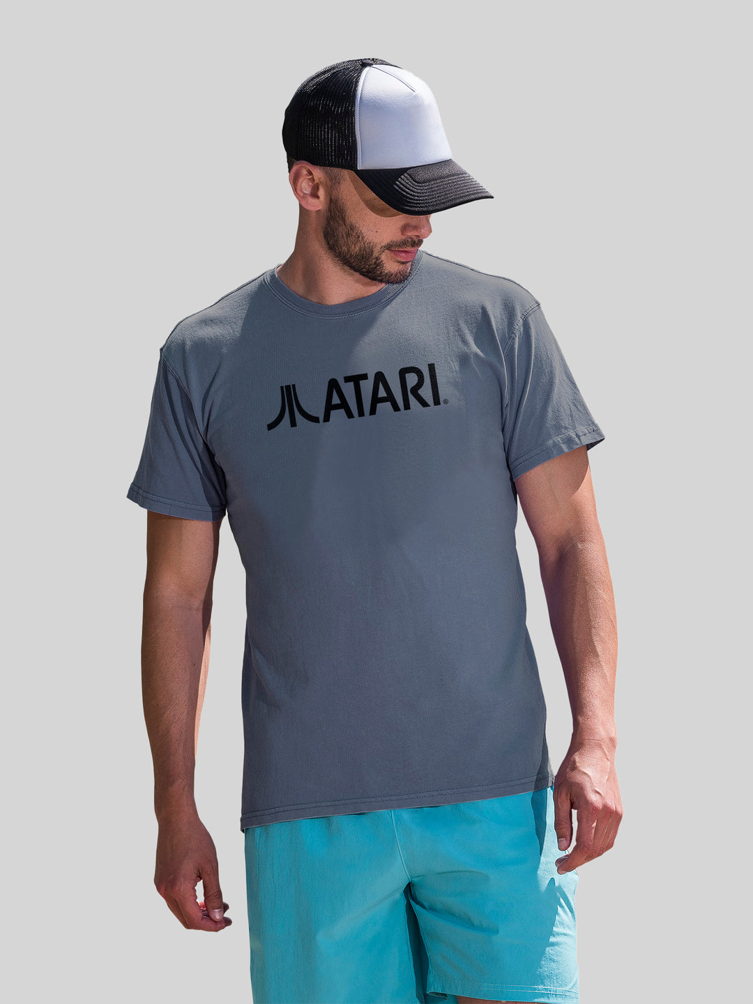 Atari Games Logo Black Retro Gaming Horizontal with Coastal Color Tee