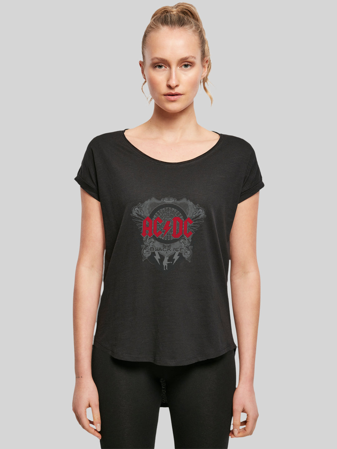 ACDC Black Ice with Red with Ladies Long Slub Tee