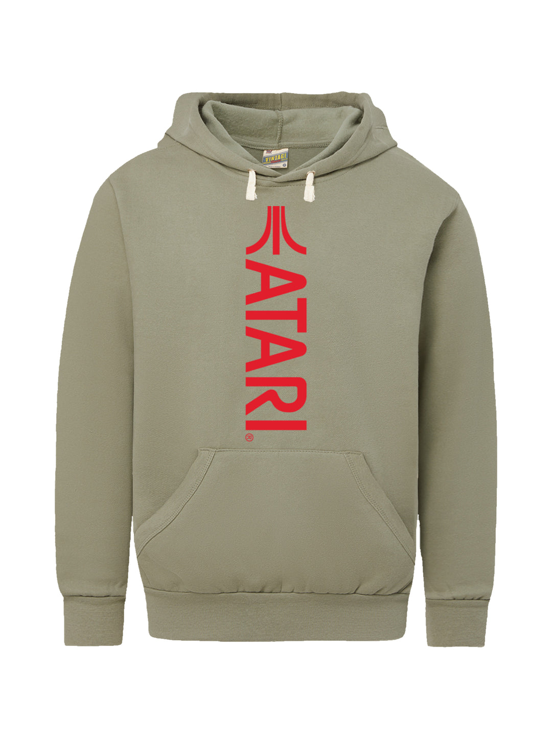 Atari Games Vertical Logo Red Retro Gaming with Vintage Fleece Hood